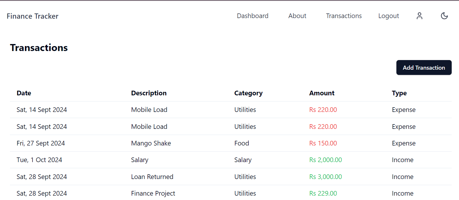 Finance Tracker - Project Preview